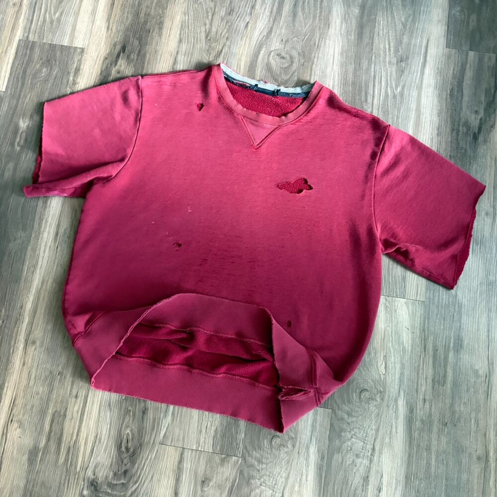 Vintage Thrashed Distressed Crewneck Sweatshirt Faded Men's Size L Maroon